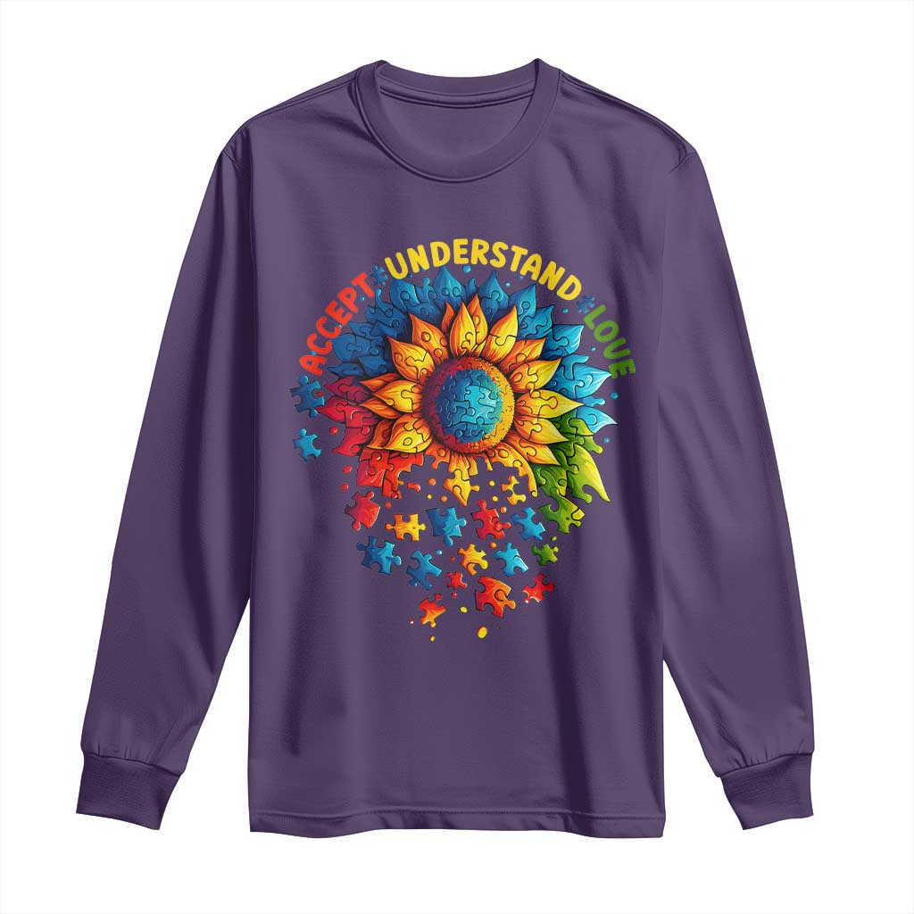 Autism Acceptance Sunflower Puzzle Long Sleeve Shirt Accept Understand Love ASD TS10 Purple Print Your Wear