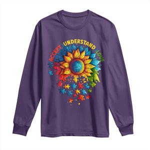 Autism Acceptance Sunflower Puzzle Long Sleeve Shirt Accept Understand Love ASD TS10 Purple Print Your Wear
