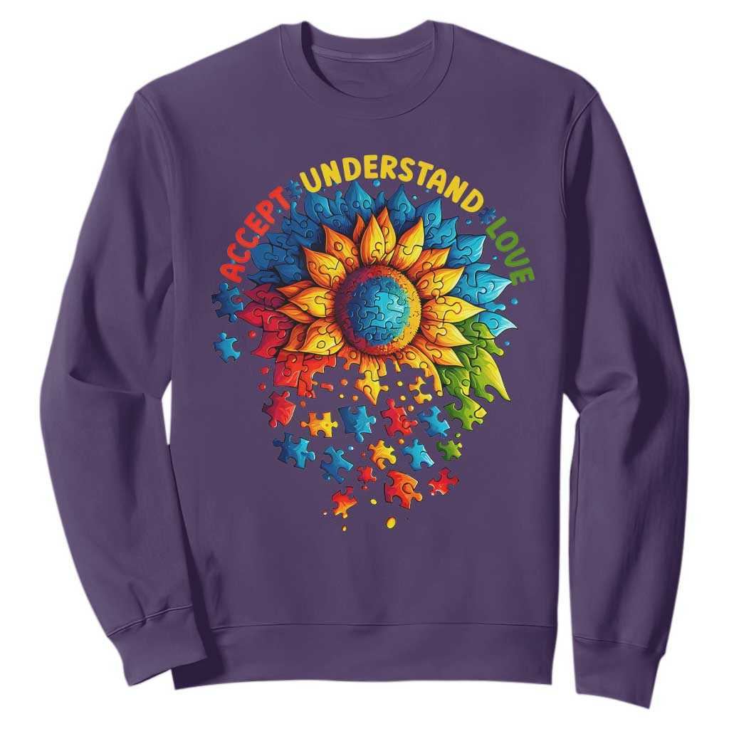 Autism Acceptance Sunflower Puzzle Sweatshirt Accept Understand Love ASD TS10 Purple Print Your Wear