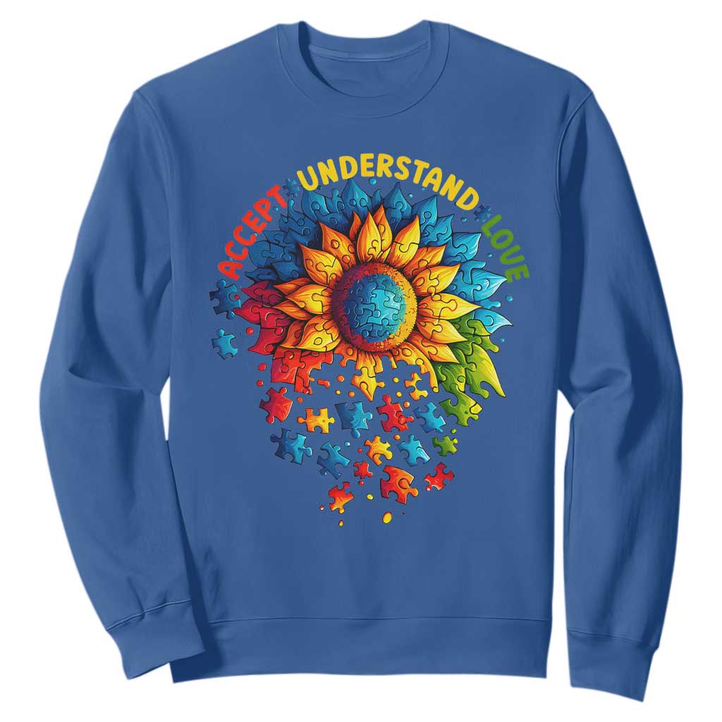 Autism Acceptance Sunflower Puzzle Sweatshirt Accept Understand Love ASD TS10 Royal Blue Print Your Wear