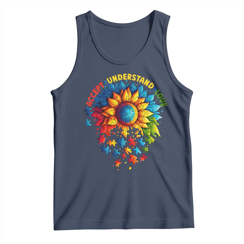 Autism Acceptance Sunflower Puzzle Tank Top Accept Understand Love ASD TS10 Navy Print Your Wear