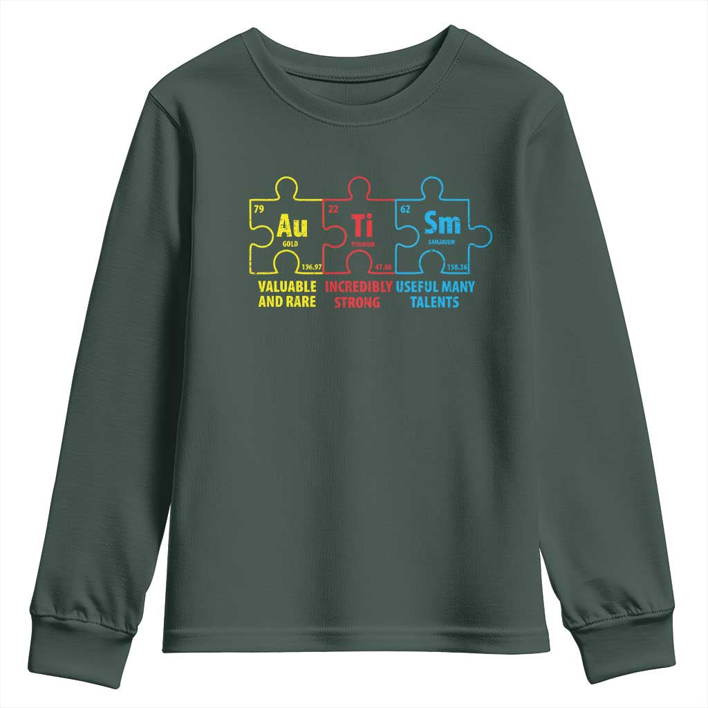 Autism Awareness Youth Sweatshirt Elements Periodic Table ASD TS10 Dark Forest Green Print Your Wear