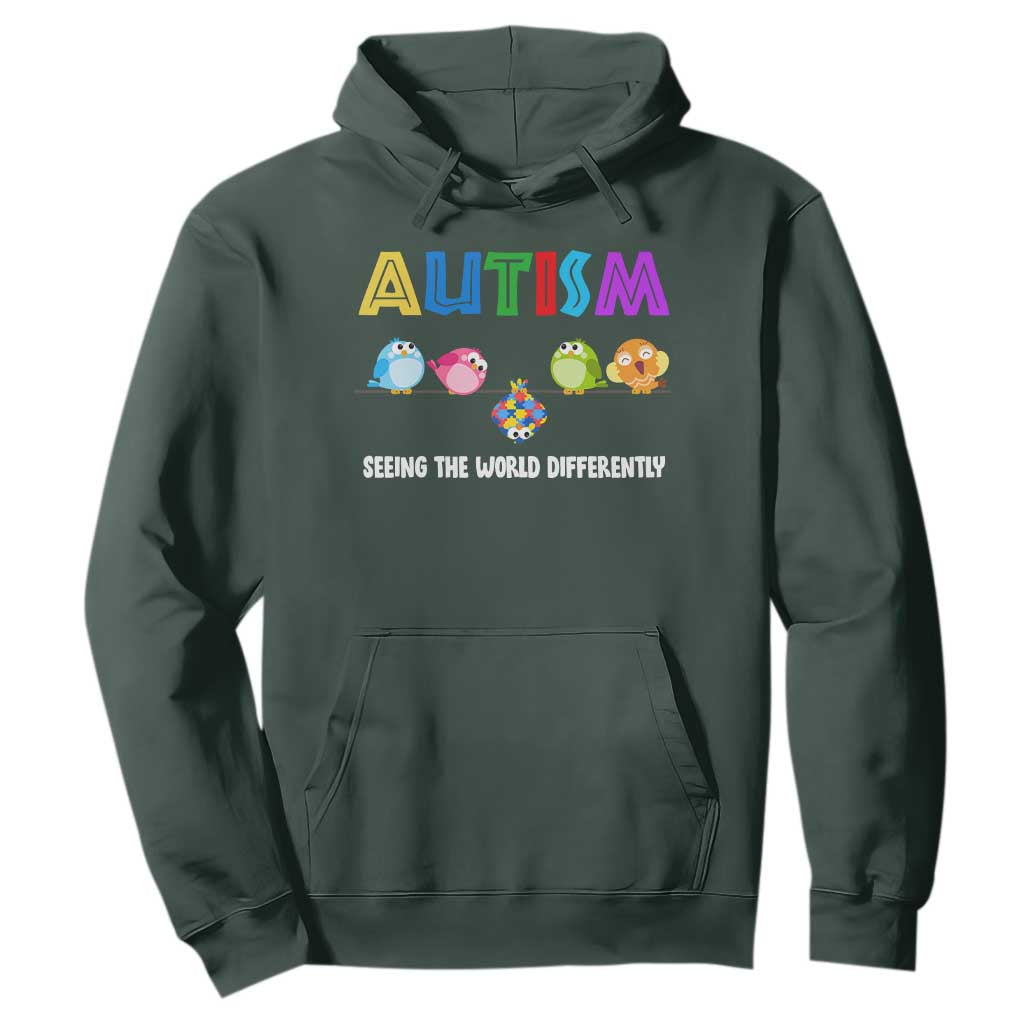 Autism Awareness Hoodie Seeing the World Differently ASD Cute Puzzle Pieces Owl TS10 Dark Forest Green Print Your Wear