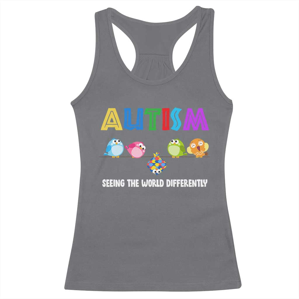 Autism Awareness Racerback Tank Top Seeing the World Differently ASD Cute Puzzle Pieces Owl TS10 Charcoal Print Your Wear