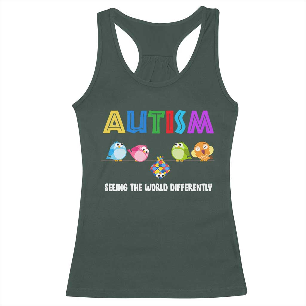 Autism Awareness Racerback Tank Top Seeing the World Differently ASD Cute Puzzle Pieces Owl TS10 Dark Forest Green Print Your Wear