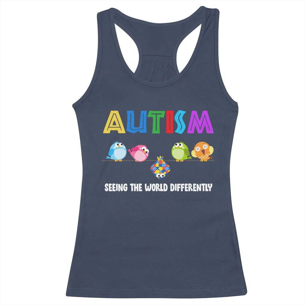 Autism Awareness Racerback Tank Top Seeing the World Differently ASD Cute Puzzle Pieces Owl TS10 Navy Print Your Wear