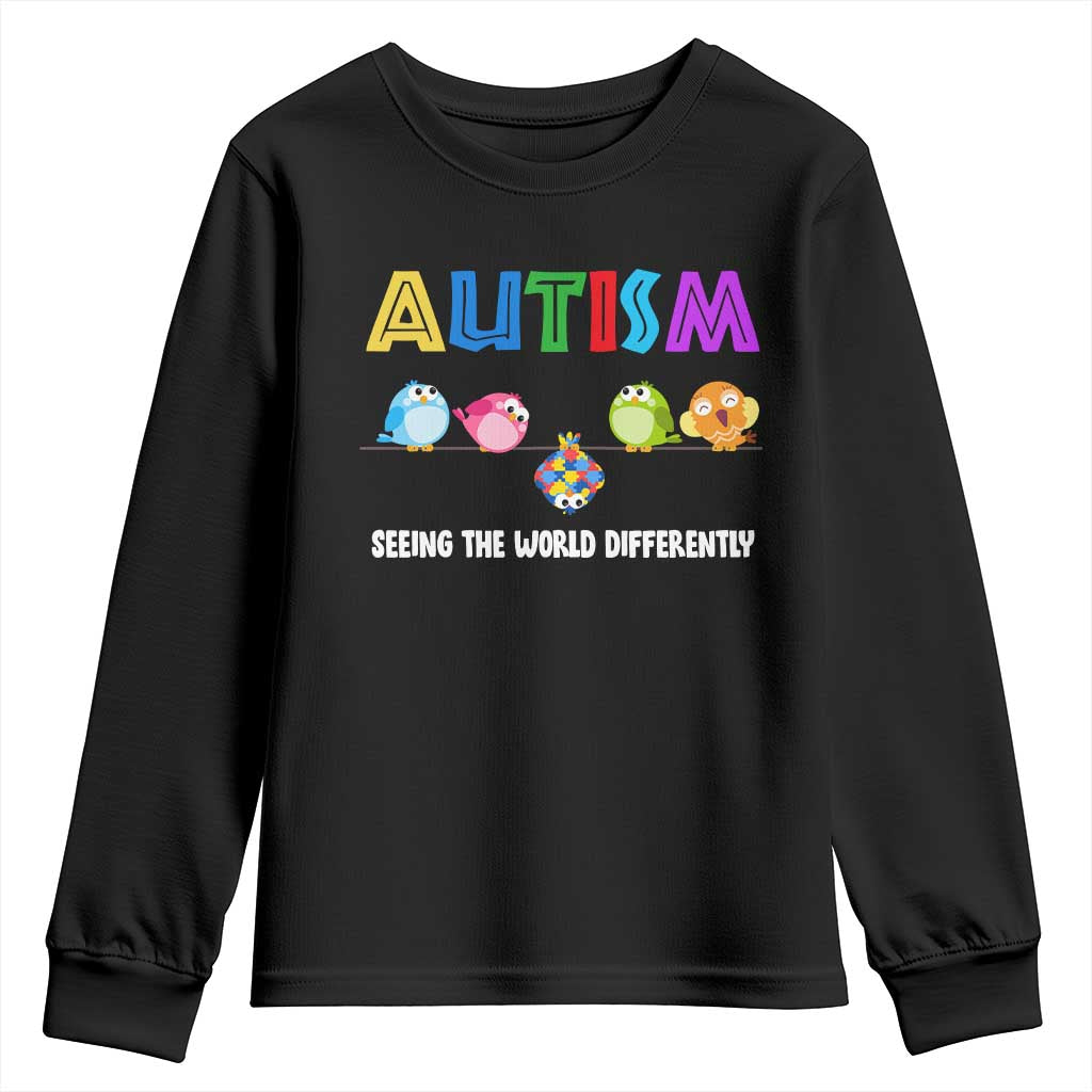 Autism Awareness Youth Sweatshirt Seeing the World Differently ASD Cute Puzzle Pieces Owl TS10 Black Print Your Wear