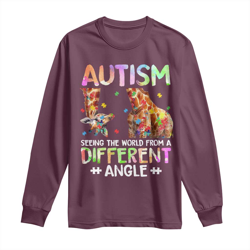 Autism Awareness Giraffe Long Sleeve Shirt Seeing The World Differently ASD TS10 Maroon Print Your Wear
