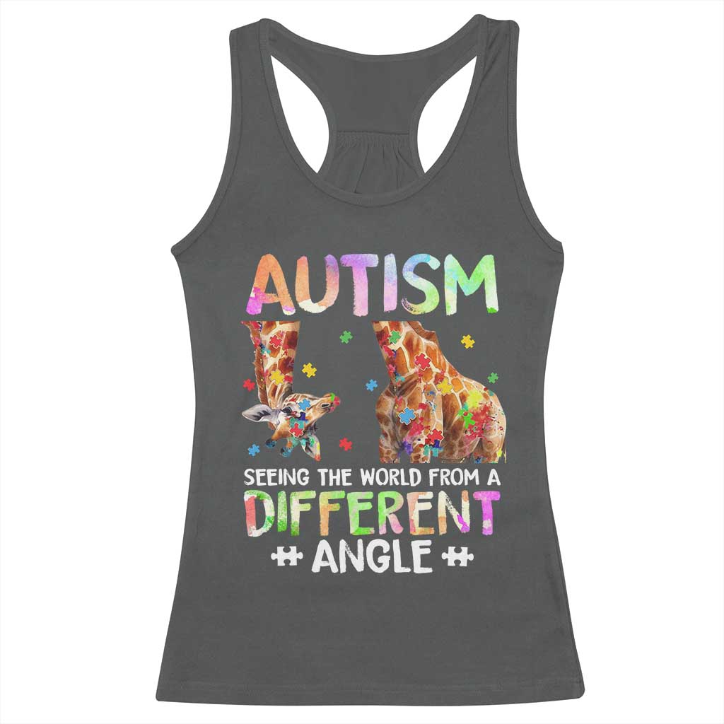 Autism Awareness Giraffe Racerback Tank Top Seeing The World Differently ASD TS10 Dark Heather Print Your Wear
