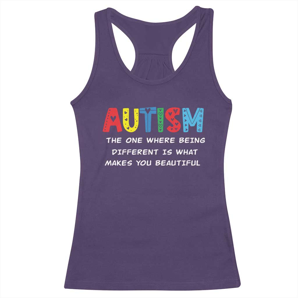 Autism Awareness Racerback Tank Top Different Makes You Beautiful ASD Month Support TS10 Purple Print Your Wear