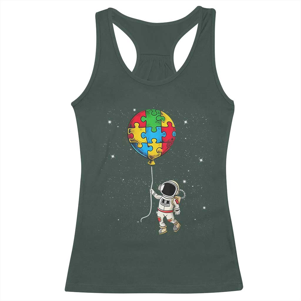 Autism Awareness Astronaut Racerback Tank Top Puzzle Pieces Balloon Space Autistic TS10 Dark Forest Green Print Your Wear