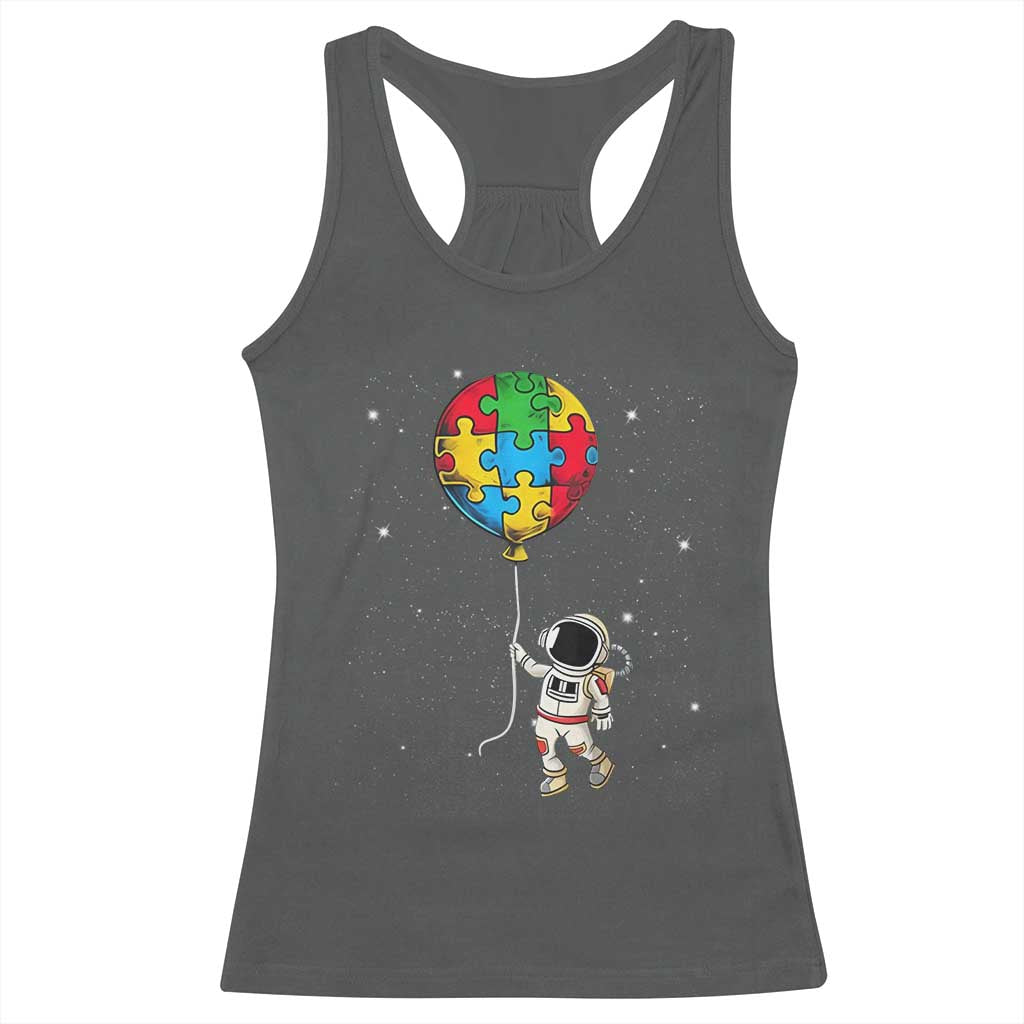 Autism Awareness Astronaut Racerback Tank Top Puzzle Pieces Balloon Space Autistic TS10 Dark Heather Print Your Wear