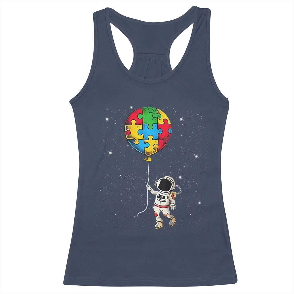 Autism Awareness Astronaut Racerback Tank Top Puzzle Pieces Balloon Space Autistic TS10 Navy Print Your Wear