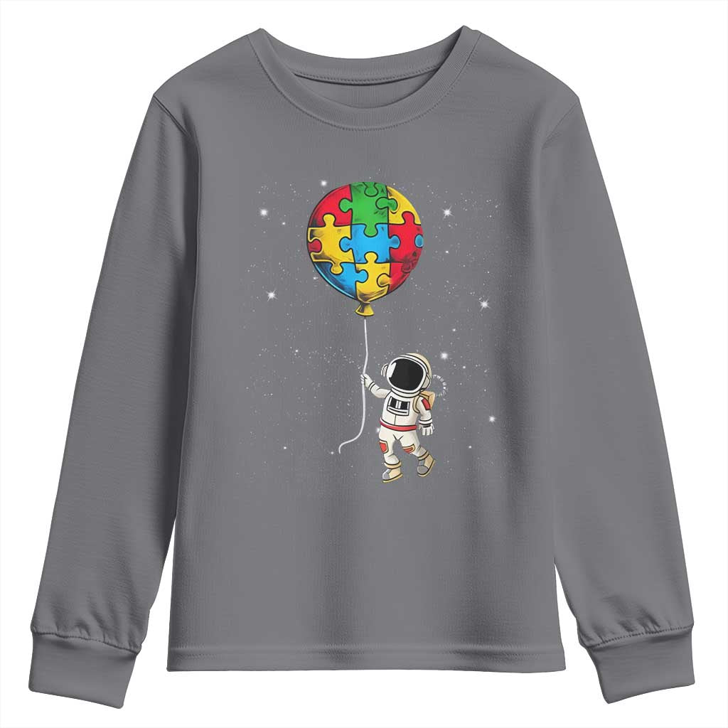 Autism Awareness Astronaut Youth Sweatshirt Puzzle Pieces Balloon Space Autistic TS10 Charcoal Print Your Wear