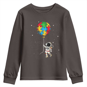 Autism Awareness Astronaut Youth Sweatshirt Puzzle Pieces Balloon Space Autistic TS10 Dark Chocolate Print Your Wear
