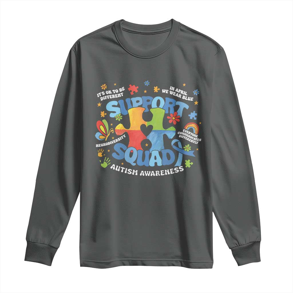 Autism Awareness Support Squad Long Sleeve Shirt TS10 Dark Heather Print Your Wear