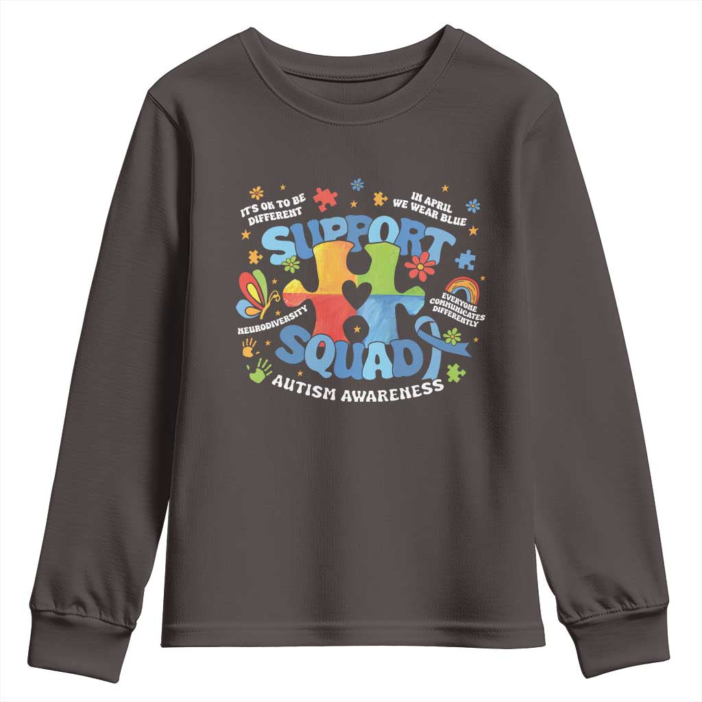 Autism Awareness Support Squad Youth Sweatshirt TS10 Dark Chocolate Print Your Wear