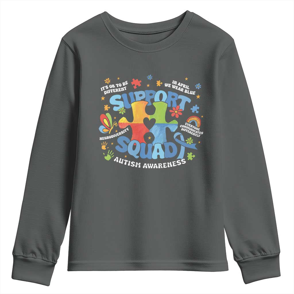 Autism Awareness Support Squad Youth Sweatshirt TS10 Dark Heather Print Your Wear