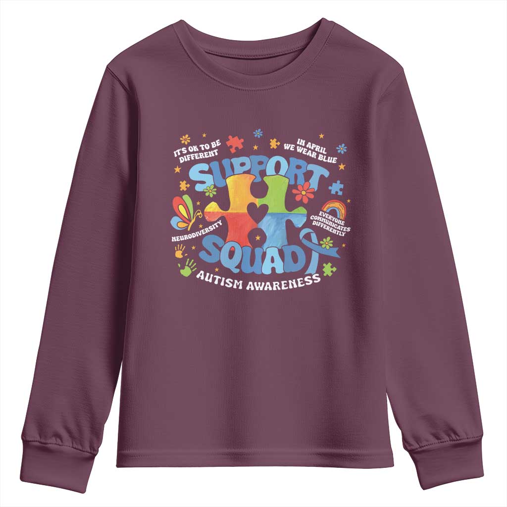Autism Awareness Support Squad Youth Sweatshirt TS10 Maroon Print Your Wear