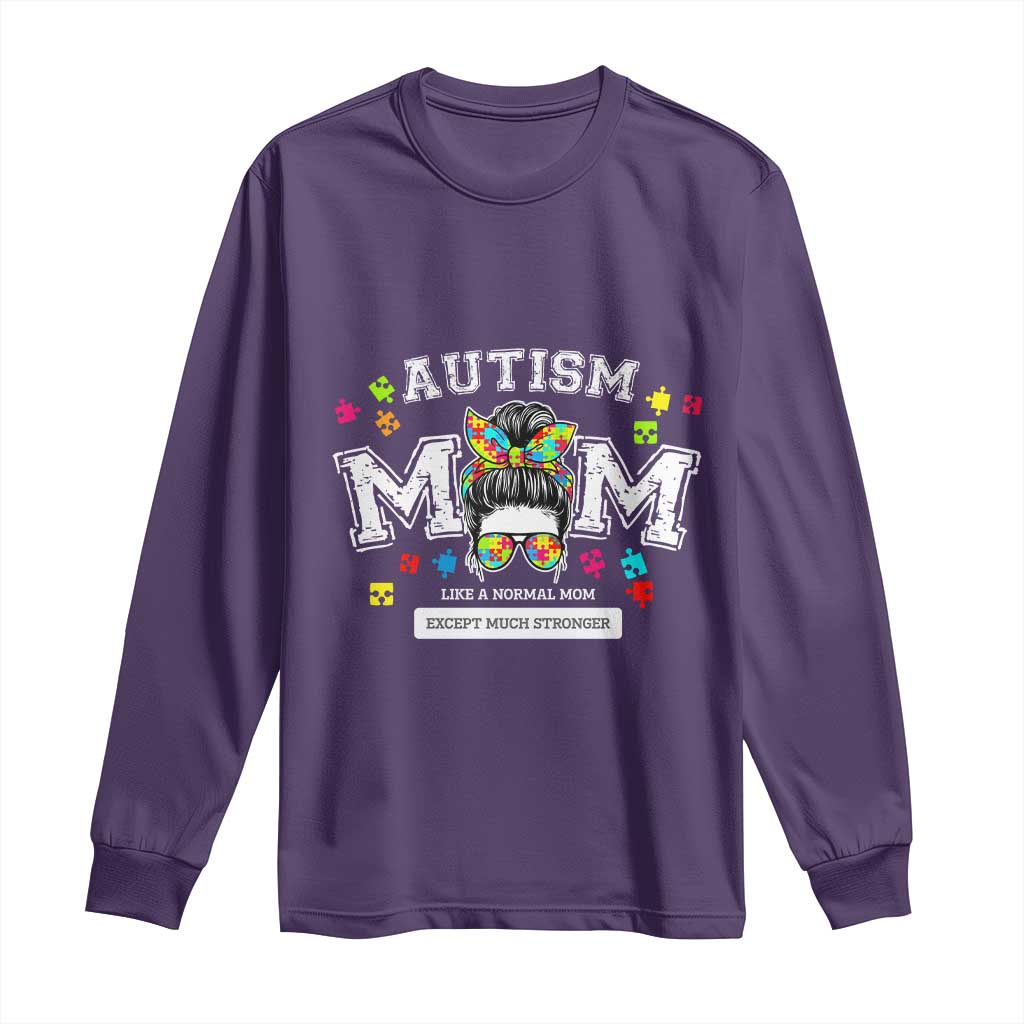 Autism Mom Long Sleeve Shirt Much Stronger Messy Bun ASD Autism Awareness TS10 Purple Print Your Wear