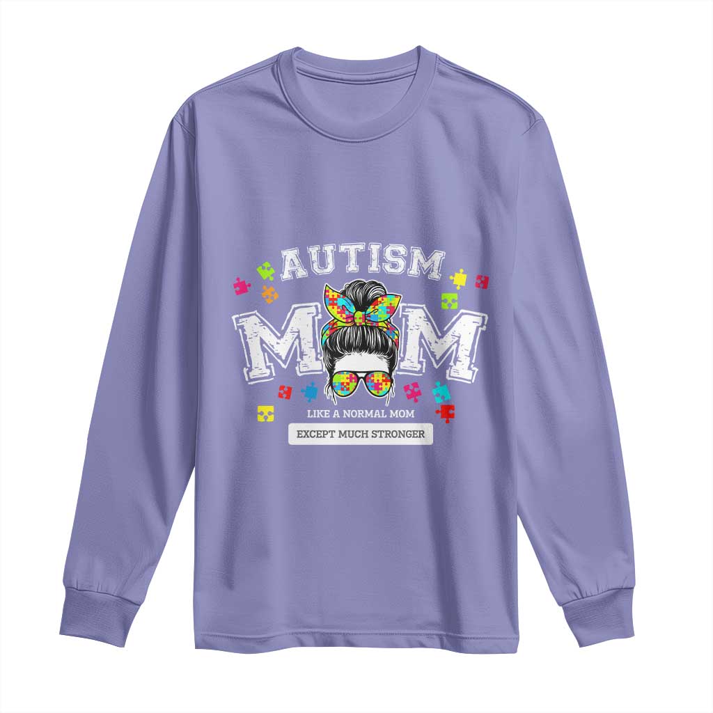 Autism Mom Long Sleeve Shirt Much Stronger Messy Bun ASD Autism Awareness TS10 Violet Print Your Wear