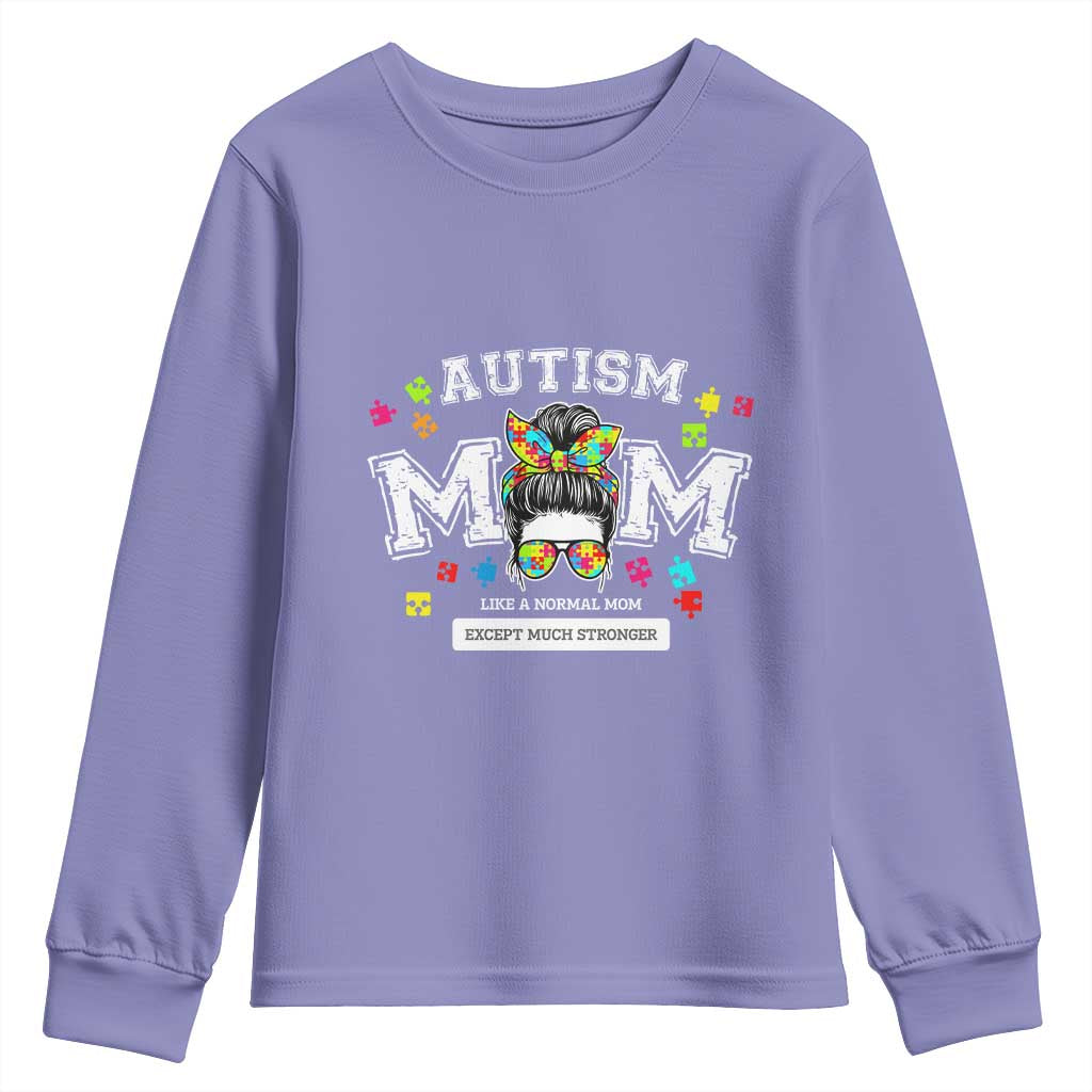 Autism Mom Youth Sweatshirt Much Stronger Messy Bun ASD Autism Awareness TS10 Violet Print Your Wear