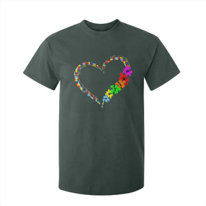 Autism Awareness Love Heart Puzzle Piece T Shirt For Kid TS10 Dark Forest Green Print Your Wear