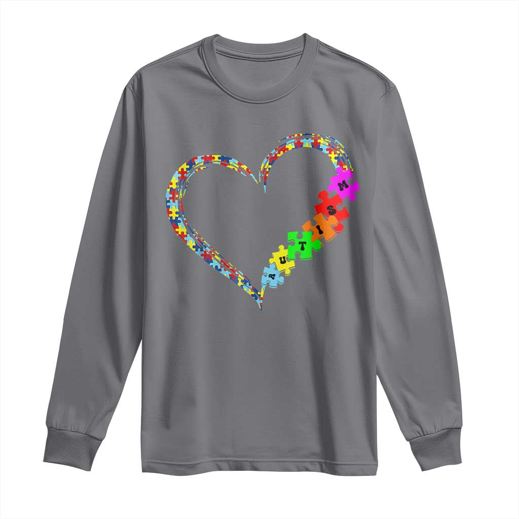 Autism Awareness Love Heart Puzzle Piece Long Sleeve Shirt TS10 Charcoal Print Your Wear