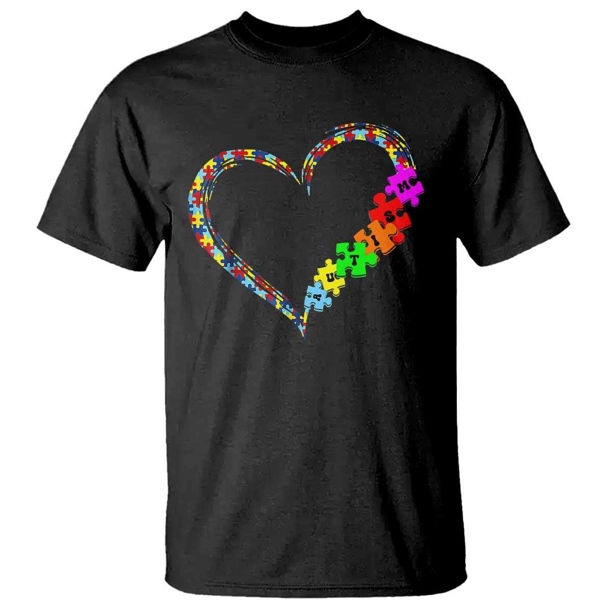 Autism Awareness Love Heart Puzzle Piece T Shirt TS10 Black Print Your Wear