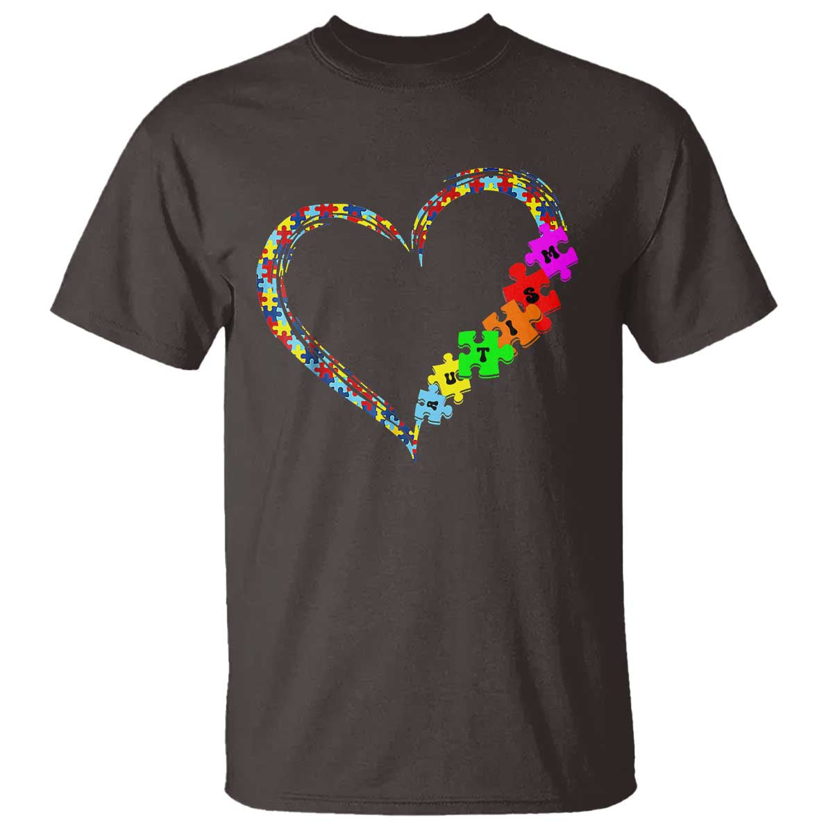 Autism Awareness Love Heart Puzzle Piece T Shirt TS10 Dark Chocolate Print Your Wear