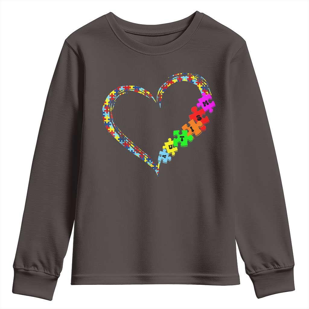 Autism Awareness Love Heart Puzzle Piece Youth Sweatshirt TS10 Dark Chocolate Print Your Wear