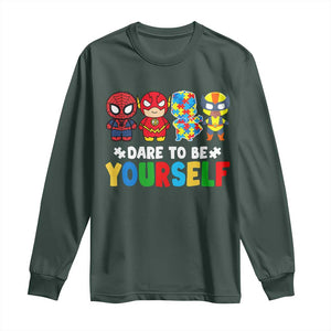 Autism Awareness Superheroes Long Sleeve Shirt Dare To Be Yourself TS10 Dark Forest Green Print Your Wear