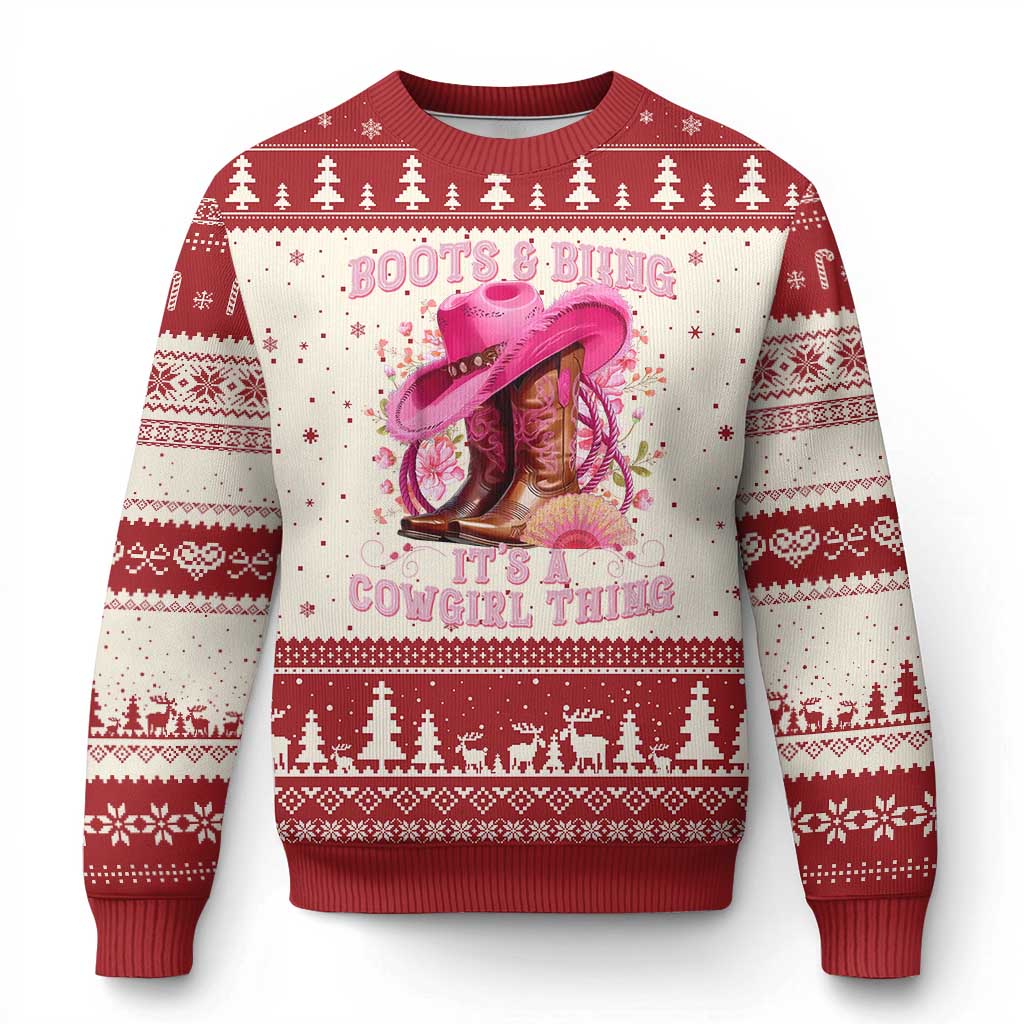 Boots and Bling Its A Cowgirl Thing Western Cowgirl Ugly Christmas Sweater TS10 Beige Red Print Your Wear