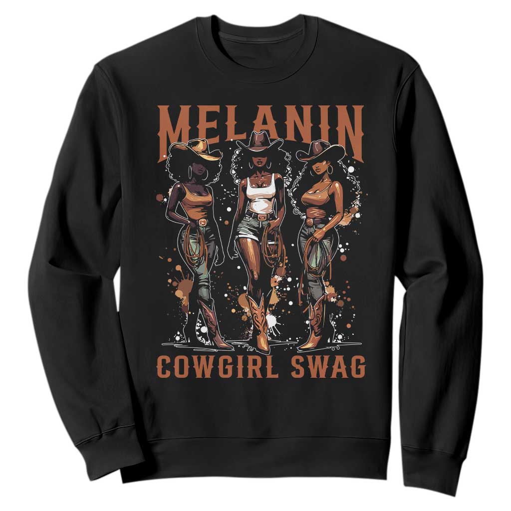 Melanin Cowgirl Swag Sweatshirt Black Women Western Pride TS10 Black Print Your Wear