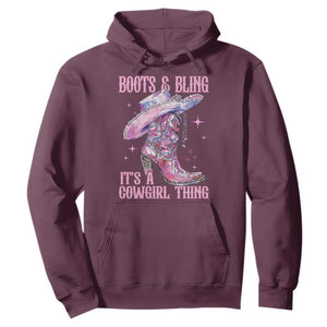 Boots and Bling Its A Cowgirl Thing Hoodie TS10 Maroon Print Your Wear