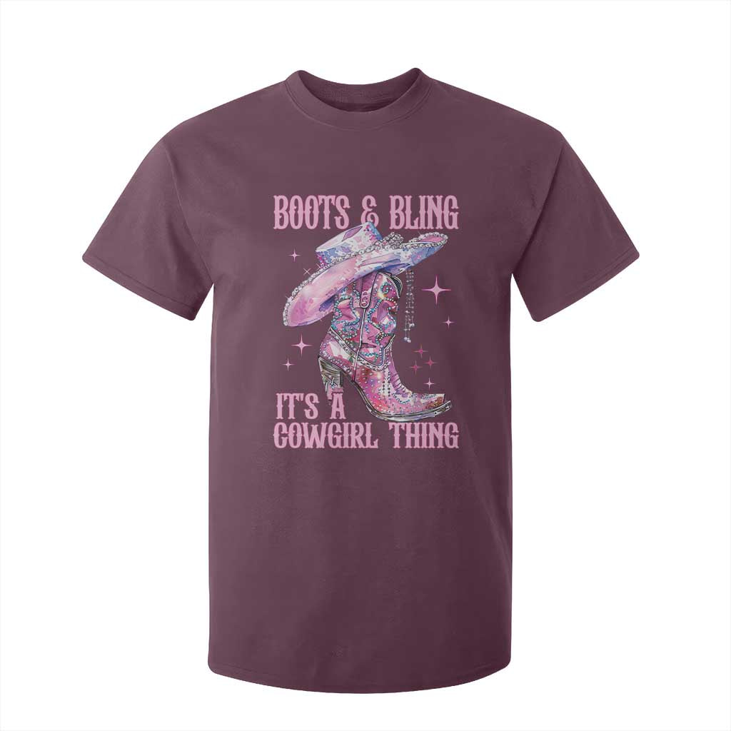 Boots and Bling Its A Cowgirl Thing T Shirt For Kid TS10 Maroon Print Your Wear