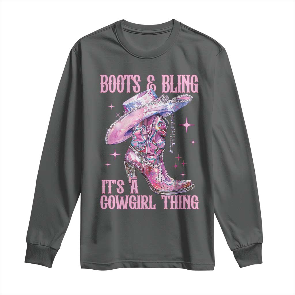 Boots and Bling Its A Cowgirl Thing Long Sleeve Shirt TS10 Dark Heather Print Your Wear