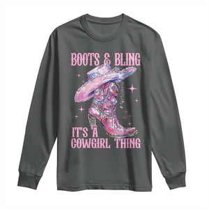 Boots and Bling Its A Cowgirl Thing Long Sleeve Shirt TS10 Dark Heather Print Your Wear