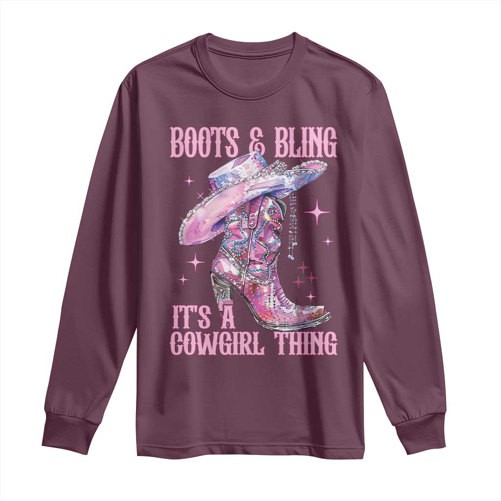 Boots and Bling Its A Cowgirl Thing Long Sleeve Shirt TS10 Maroon Print Your Wear