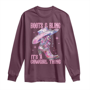 Boots and Bling Its A Cowgirl Thing Long Sleeve Shirt TS10 Maroon Print Your Wear