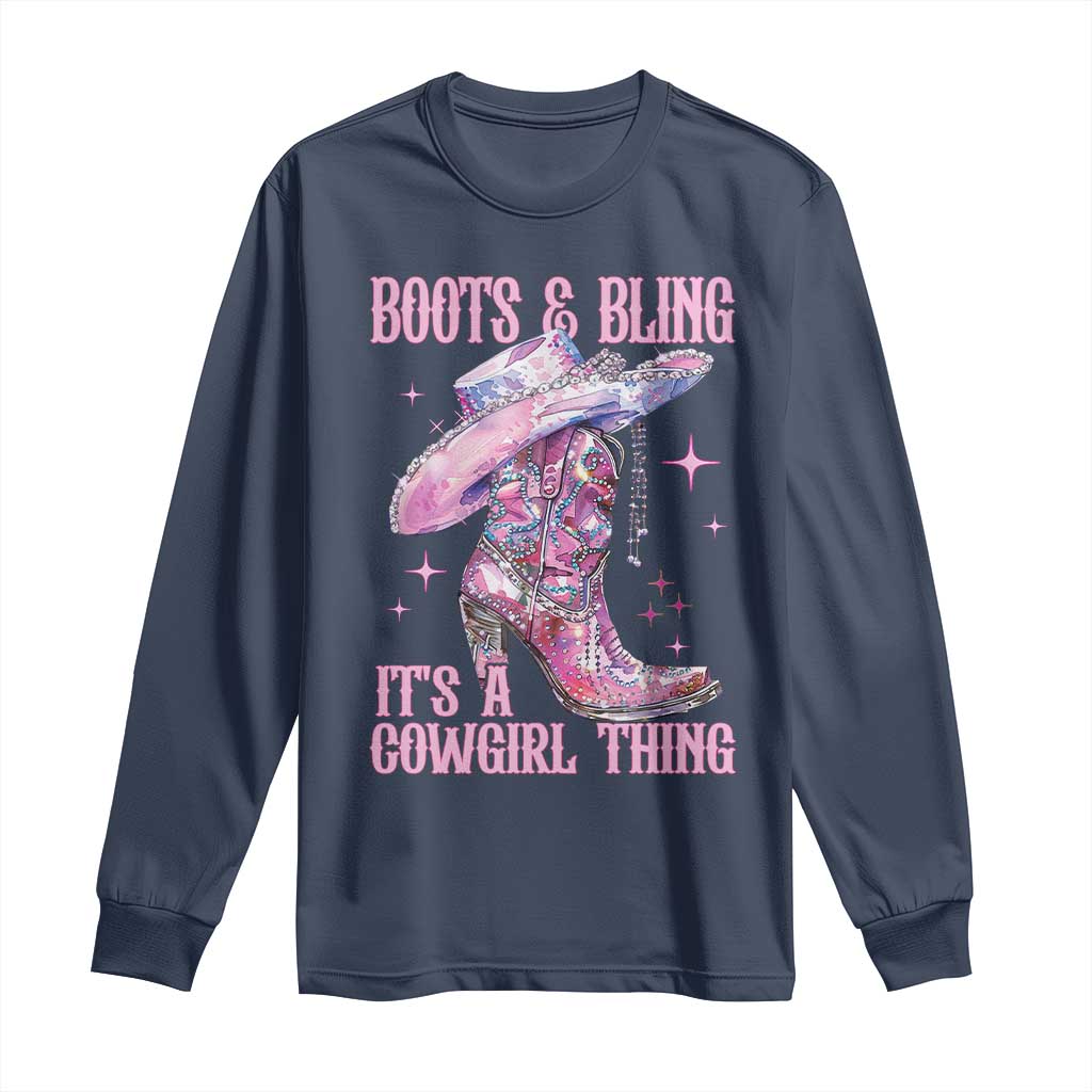 Boots and Bling Its A Cowgirl Thing Long Sleeve Shirt TS10 Navy Print Your Wear