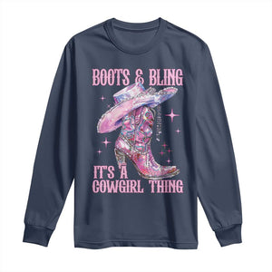 Boots and Bling Its A Cowgirl Thing Long Sleeve Shirt TS10 Navy Print Your Wear