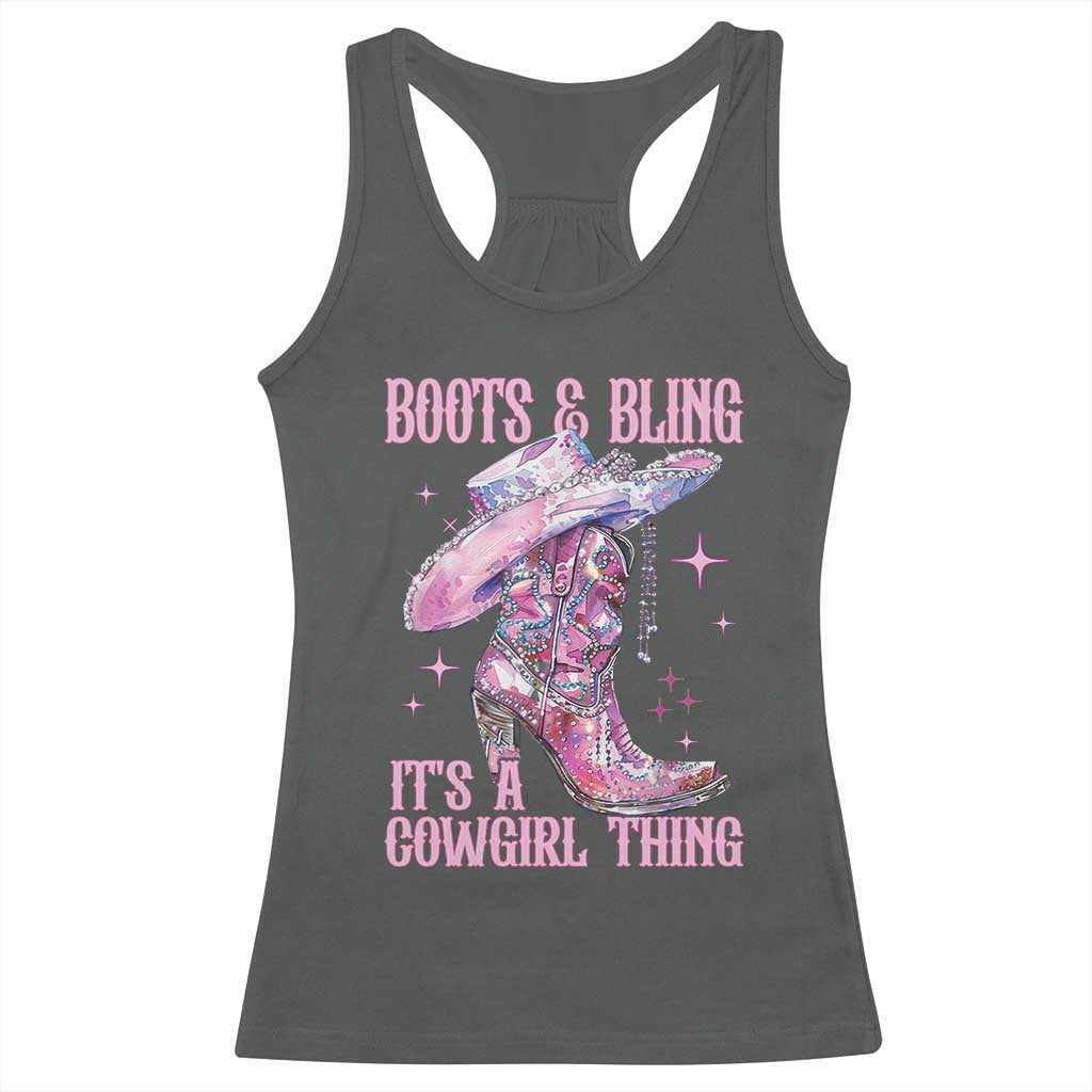 Boots and Bling Its A Cowgirl Thing Racerback Tank Top TS10 Dark Heather Print Your Wear