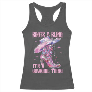Boots and Bling Its A Cowgirl Thing Racerback Tank Top TS10 Dark Heather Print Your Wear