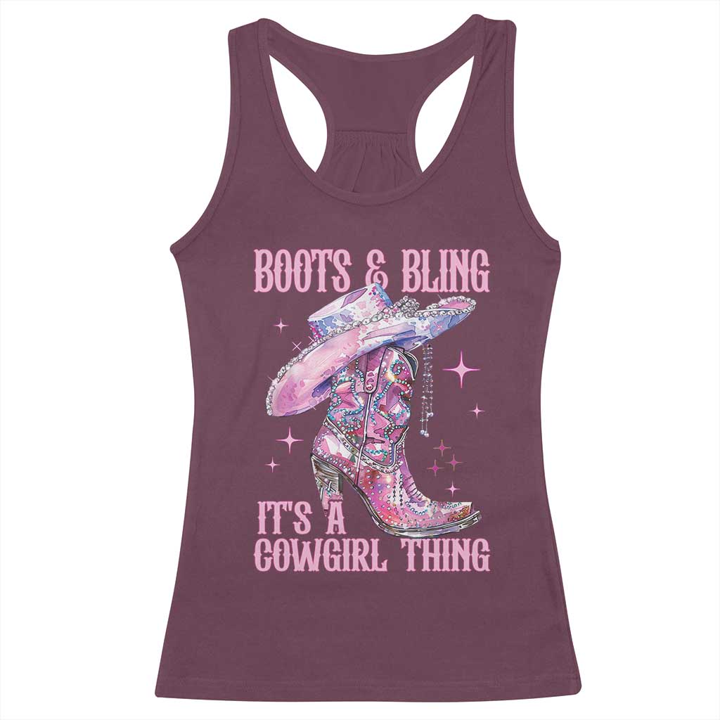 Boots and Bling Its A Cowgirl Thing Racerback Tank Top TS10 Maroon Print Your Wear