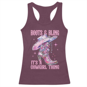 Boots and Bling Its A Cowgirl Thing Racerback Tank Top TS10 Maroon Print Your Wear