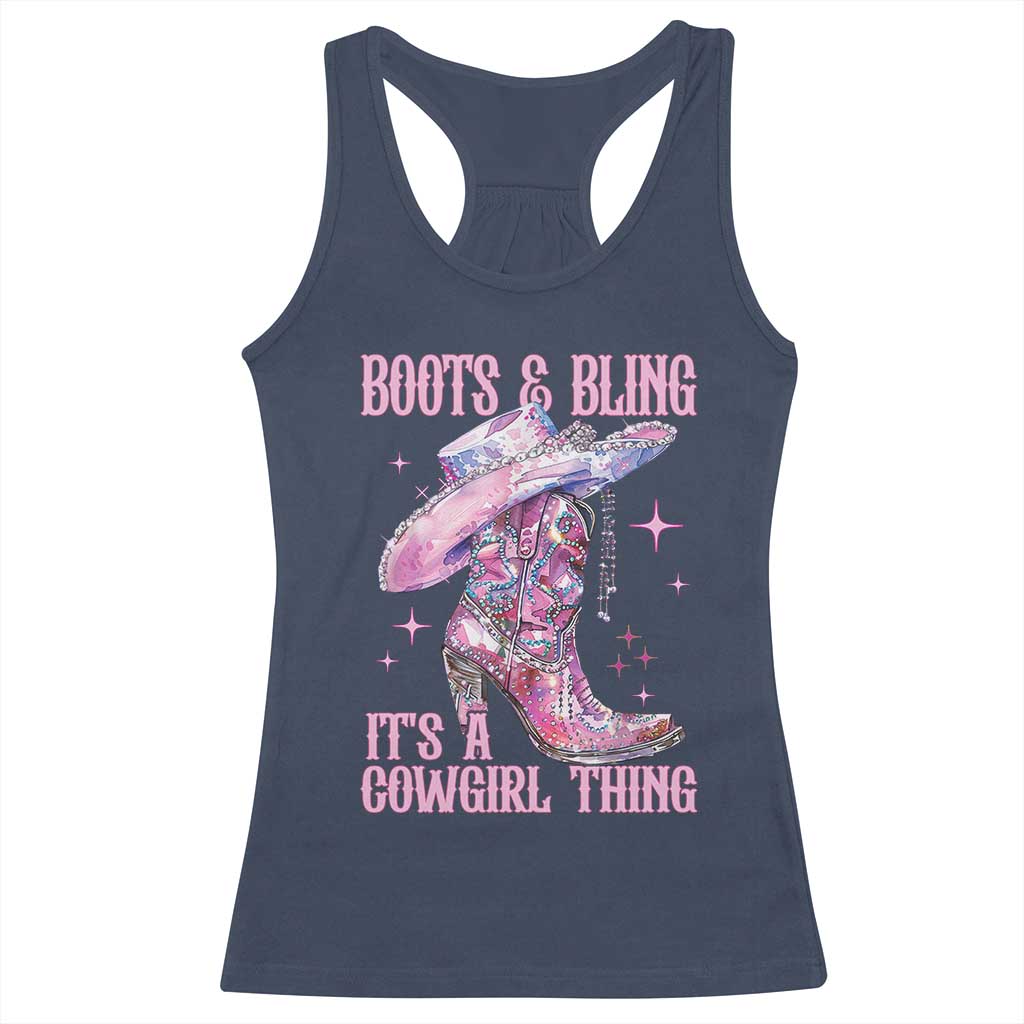 Boots and Bling Its A Cowgirl Thing Racerback Tank Top TS10 Navy Print Your Wear
