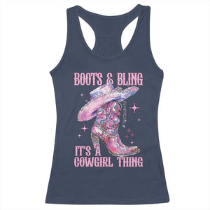 Boots and Bling Its A Cowgirl Thing Racerback Tank Top TS10 Navy Print Your Wear
