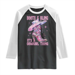 Boots and Bling Its A Cowgirl Thing Raglan Shirt TS10 Black White Print Your Wear