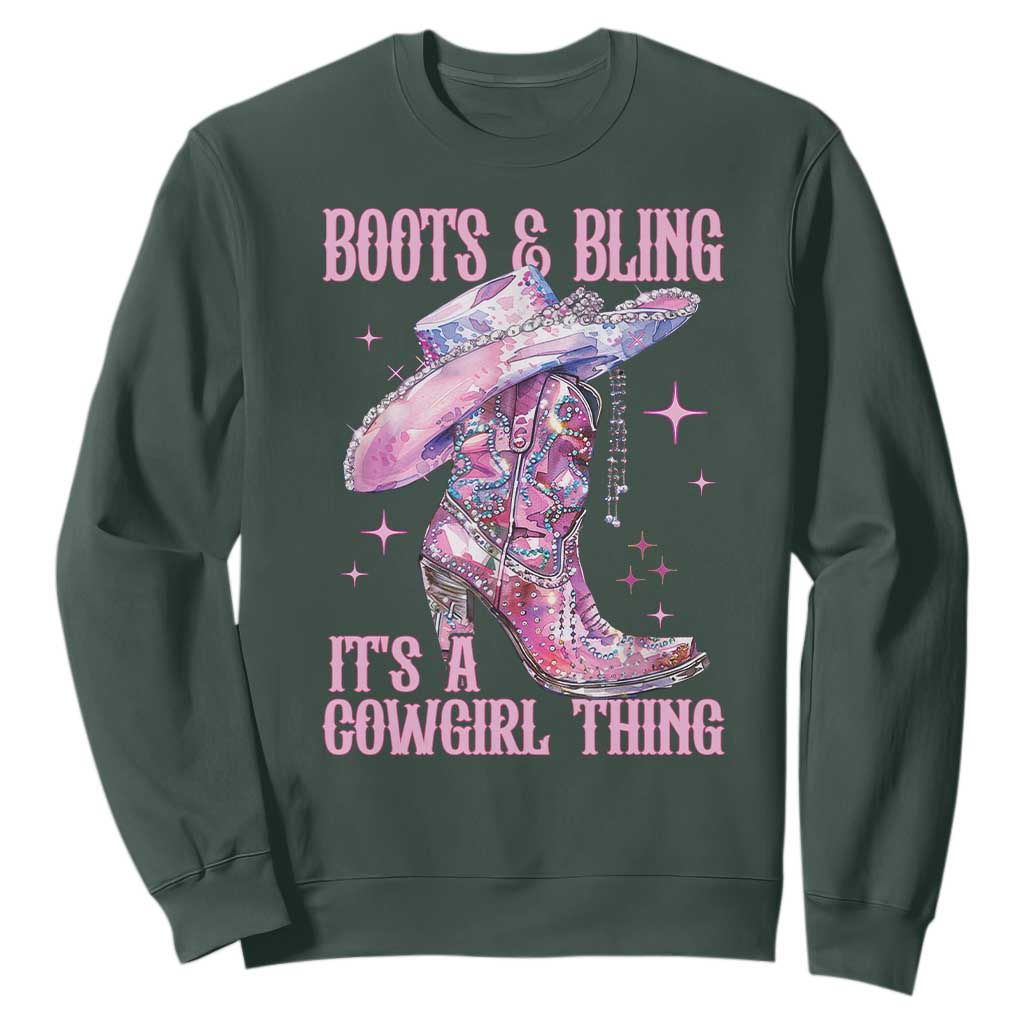 Boots and Bling Its A Cowgirl Thing Sweatshirt TS10 Dark Forest Green Print Your Wear